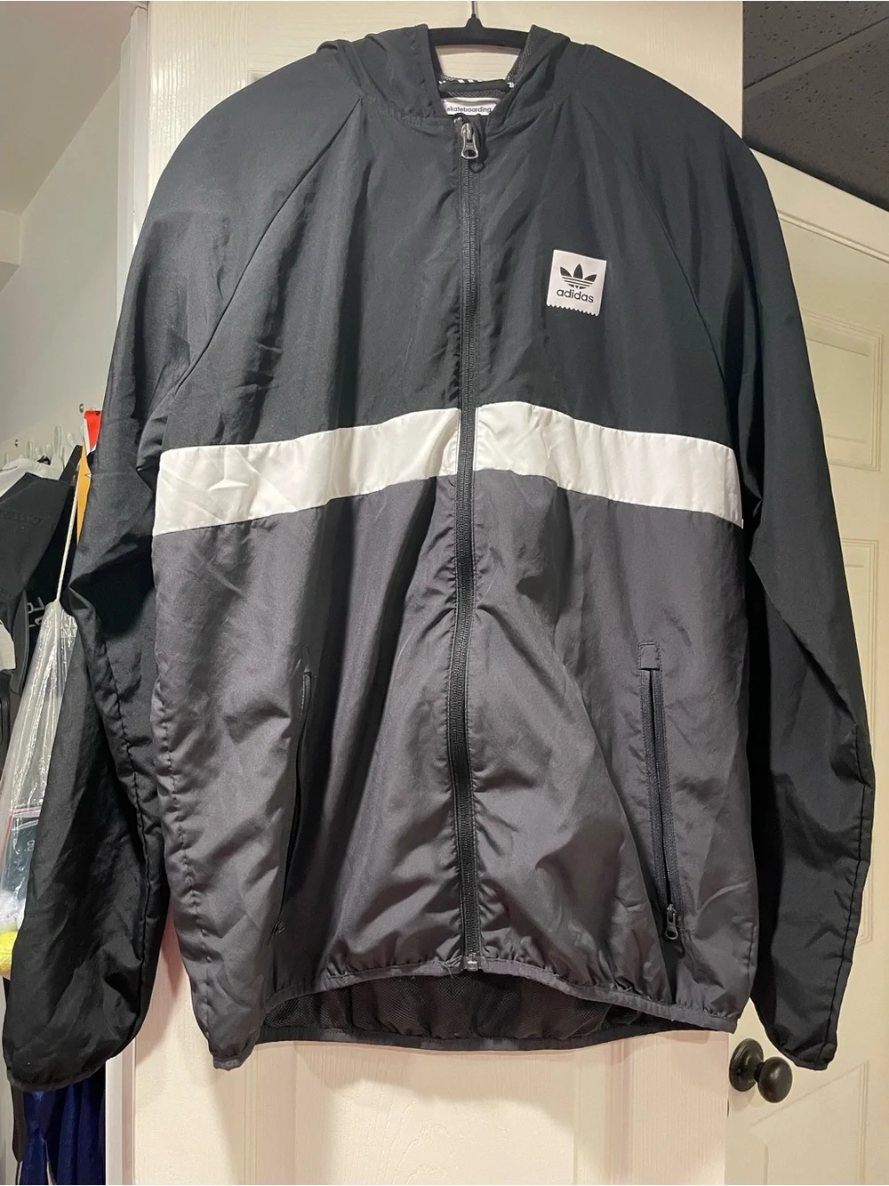 adidas Black White and Gray Windbreaker Jacket with Hood